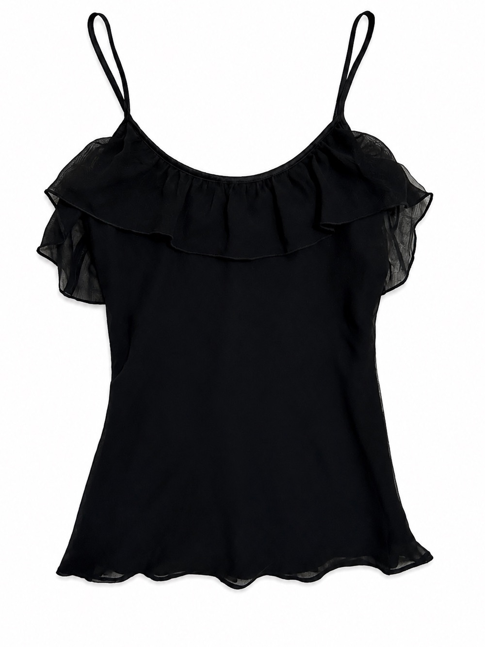 Gap Black Chiffon Cami Tank Top Sheer Ruffle Y2K Women’s Small